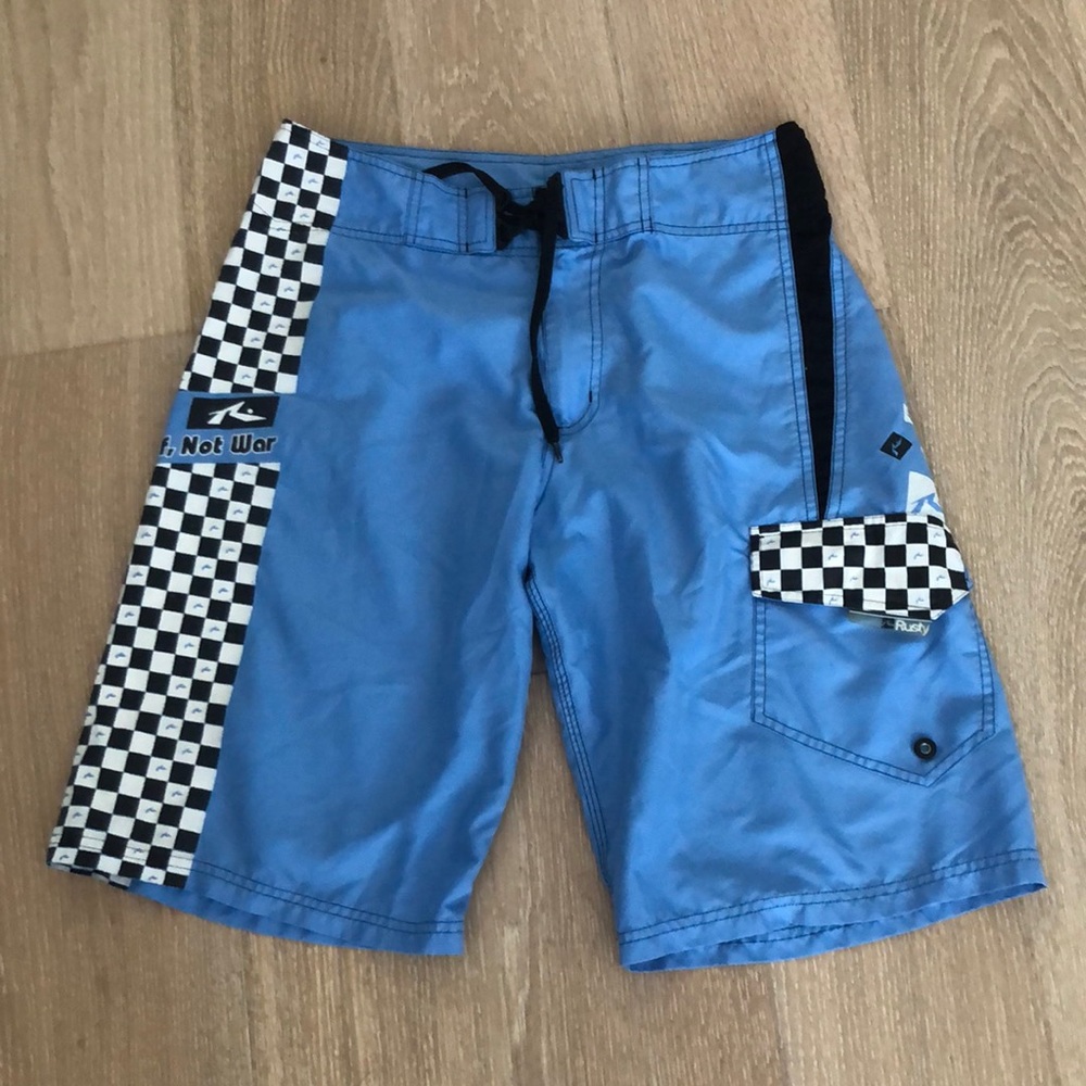 Rusty Blue Black White Swim Trunk Board S